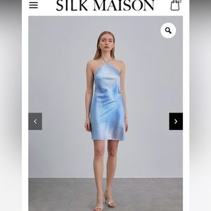 Silk maison backless silk halter mini dress in water wave size XS - nwt